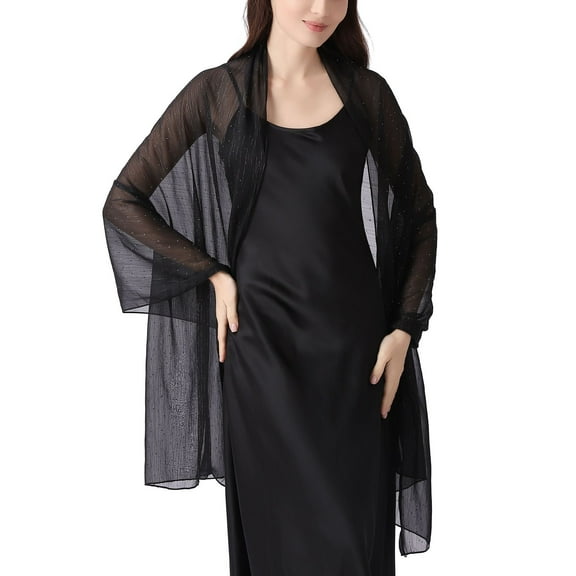 Defitshape Women's Sheer Shawl Travel Scarf Fall Summer Fashion Lightweight Thin Spring Soft Pashmina Shawl Black One Size