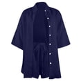 thumbnail image 4 of Short Sets for Women Loose Fit Cotton Linen Short Sleeve Button Down Collared Shirt and Wide Leg Shorts 2 Piece Matching Set, 4 of 6