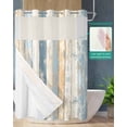 thumbnail image 2 of No Hook Shower Curtain with Snap-in Liner, Blue Beige Wooden Waterproof Fabric Bathroom Curtains, Vintage Farmhouse Modern Wood Bath Curtains & Mesh Top Window 72"x96" Extra Long, 2 of 6