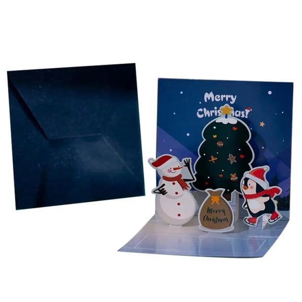 Tarjeta navideña de muñeco de nieve, tarjetas de felicitación navideñas alegres, diseños festivos de Santa Claus, muñeco de nieve, alce, celebraciones navideñas, lindas
