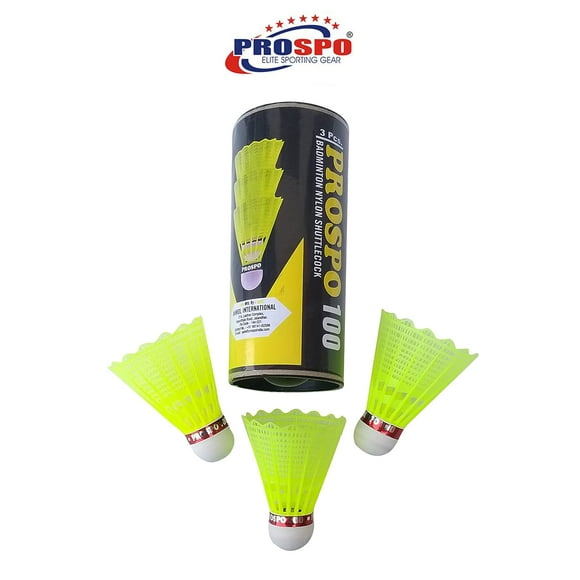 Prospo 100 Nylon Badminton Shuttlecocks , Great Durability & Stability | Yellow , Pack Of 6