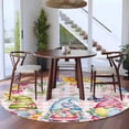 thumbnail image 4 of Easter Eggs Round Area Rugs Collection 5', Spring Floral Gnomes Plants Butterflies Pink Plaid Non Slip Indoor Circular Throw Runner Rug Floor Mat Carpet for Living Room Dining Table Bedroom Nursery, 4 of 9