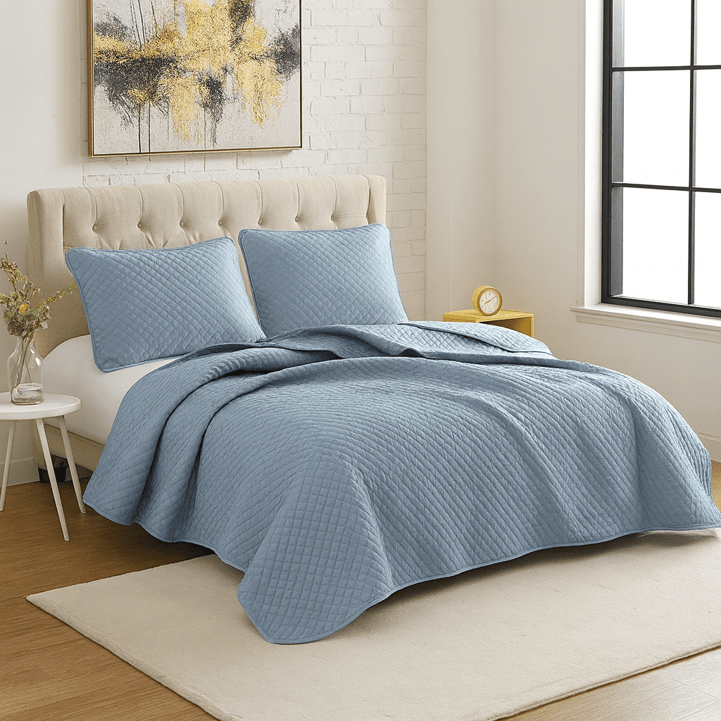Shubozy Ultra-Soft All Season Quilt Set – Lightweight Microfiber Bedspread with Elegant Diamond Embossing, Solid Color Bedding (Gray,King)