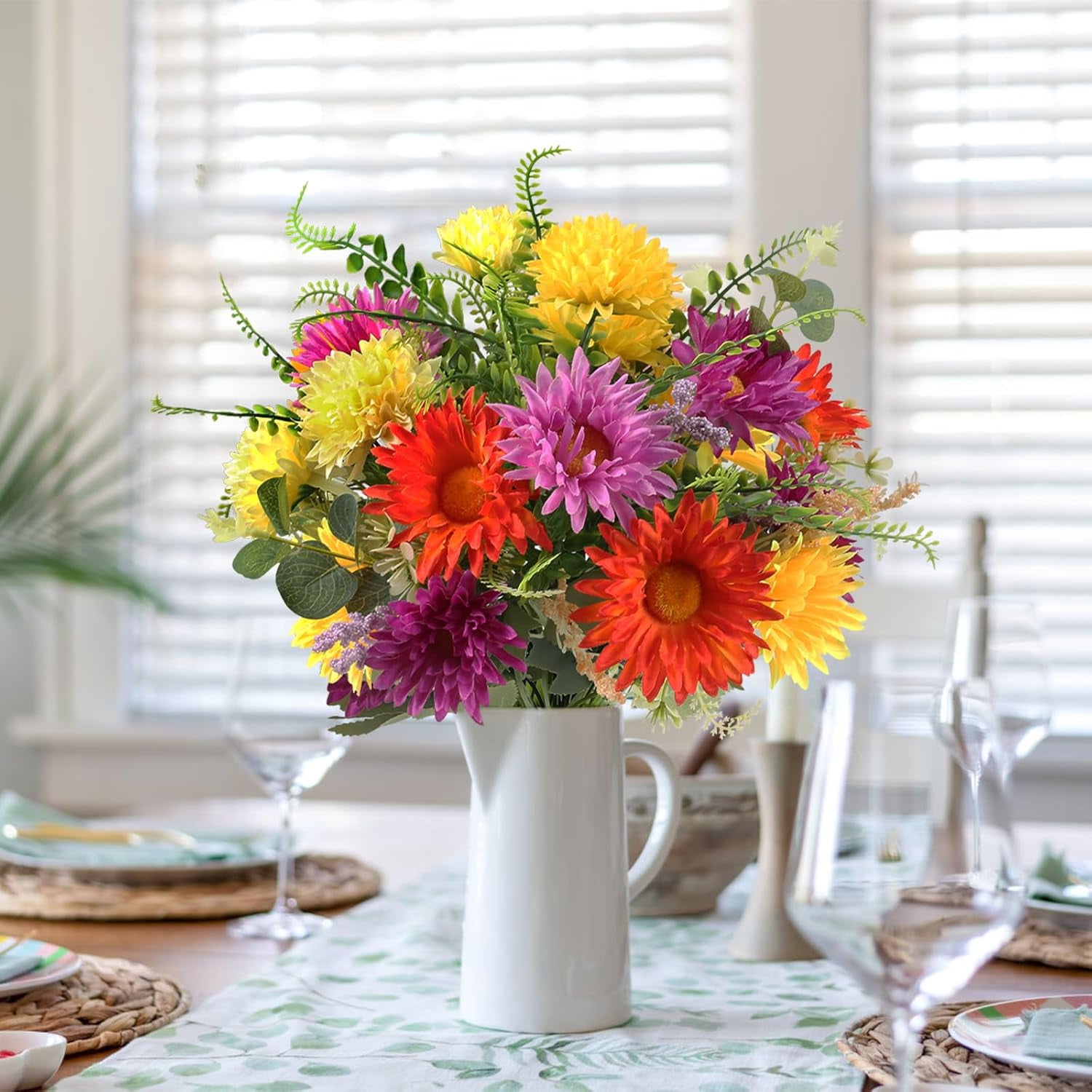Fall Flowers Artificial Faux Gerbera Daisies Flowers Fake Silk Flowers Arrangements Fall Cemetery Flowers for Grave for Home Indoor Table Vase Wedding Party Halloween Autumn Decor (13.38in)