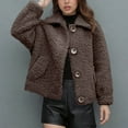 thumbnail image 5 of Women Plus Size Fuzzy Fleece Jacket Fall Casual Comfy Coat Lapel Button Long Sleeve Outerwear with Pockets New Coffee XL, 5 of 7