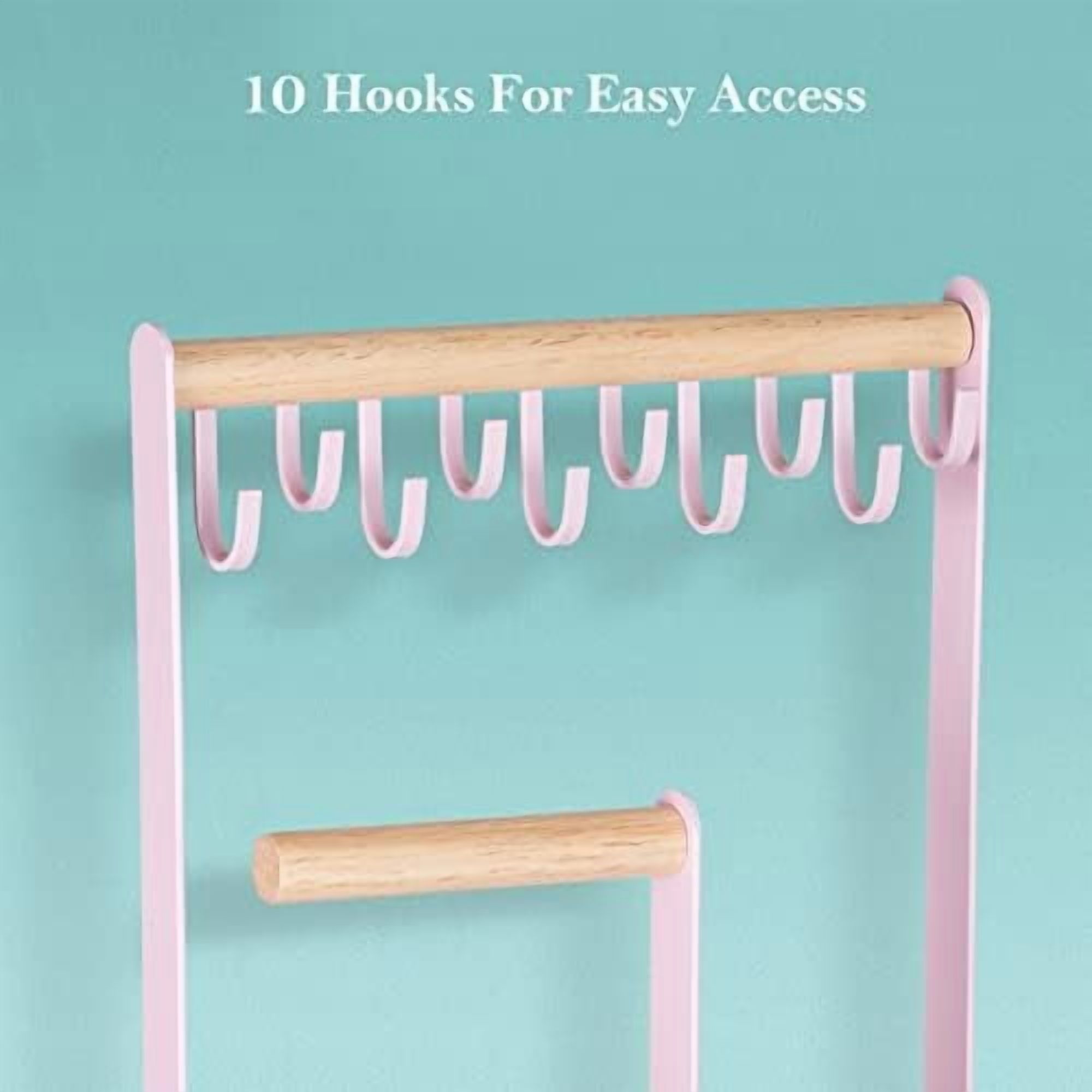 Jewelry Stand Holder Organizer, 4-Tier Necklace Holder with Ring Tray, 10 Hooks Necklaces Hanging Small Jewelry Display Storage Tower Tree for Bracelets Earrings Watches -Medium, Pink
