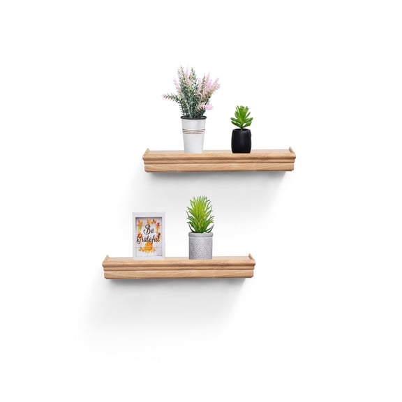 TOPCOMFY Floating Shelves 17.9" Wall Mounted Wood Shelves for Bathroom Bedroom Living Room Kitchen Hanging Shelf for Books Storage Decor Maple
