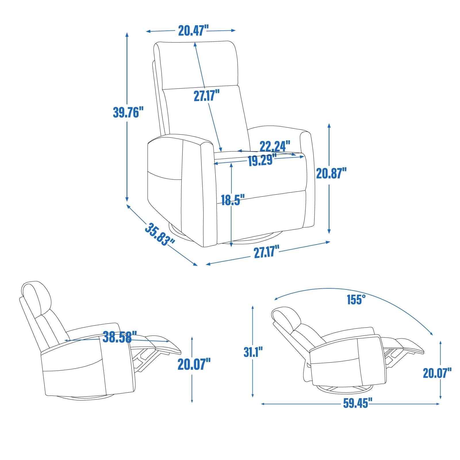 Segmart 360° Swivel & Rocker Recliner Chair with Massage & Lumbar Heat- Manual Recliner, Fabric Lounge Chair for Living Room