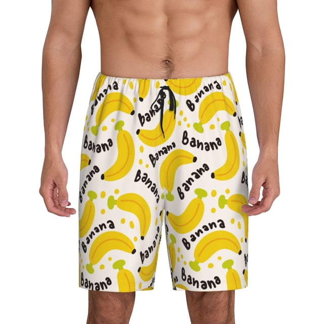 Balery Banana Fruit Pantalones cortos de pijama de punto de algodón para hombre con cinturilla y bolsillos-Medium