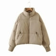 thumbnail image 5 of Women's Winter Stand Collar Zip Puffer Jacket Baggy Short Padded Down Warm Coats, 5 of 7