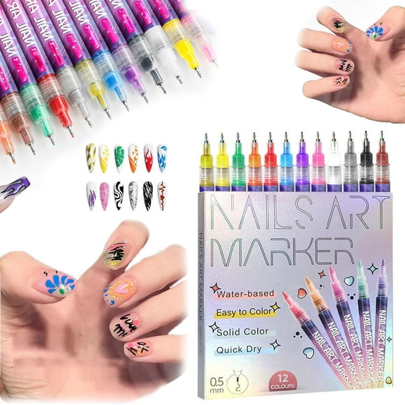 12 Colors Nail Art Pens Set, Nail Art Markers for Kids, Nail Polish Pens, Nails Arts Markers Doodle Pen for Kids Adults, Nails Arts Tools for Dotting Drawing Painting Point Liner DIY (1 Set)