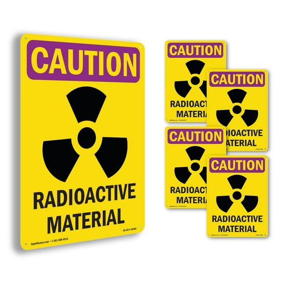 Radioactive Materials With Symbol OSHA Caution Radiation Rigid Plastic Sign 14 Inch x 10 Inch - 5 Pack