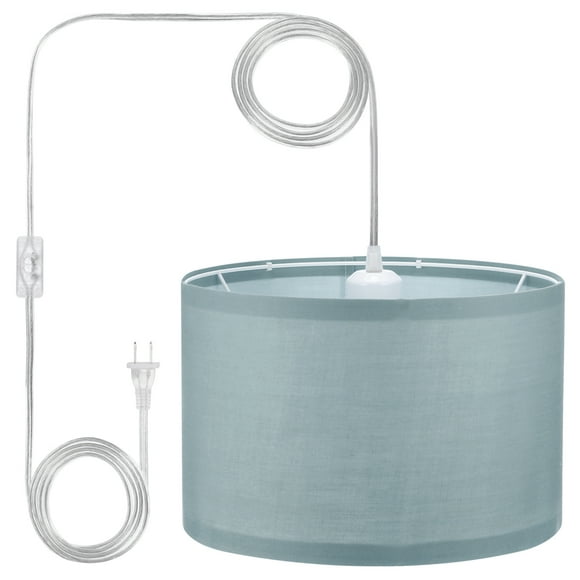 Uxcell Plug in Pendant Light, 15Ft Rope Cord Hanging Lamp Fixture for Bedroom Kitchen Living Room, Gray Blue