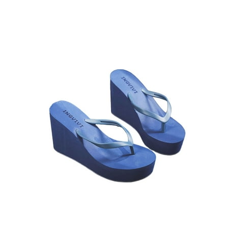 

Rotosw Ladies Flip-flops Slip On Sandal Summer Thongs Sandals Casual Beach Shoes Indoor Outdoor Non-Slip Blue US 7