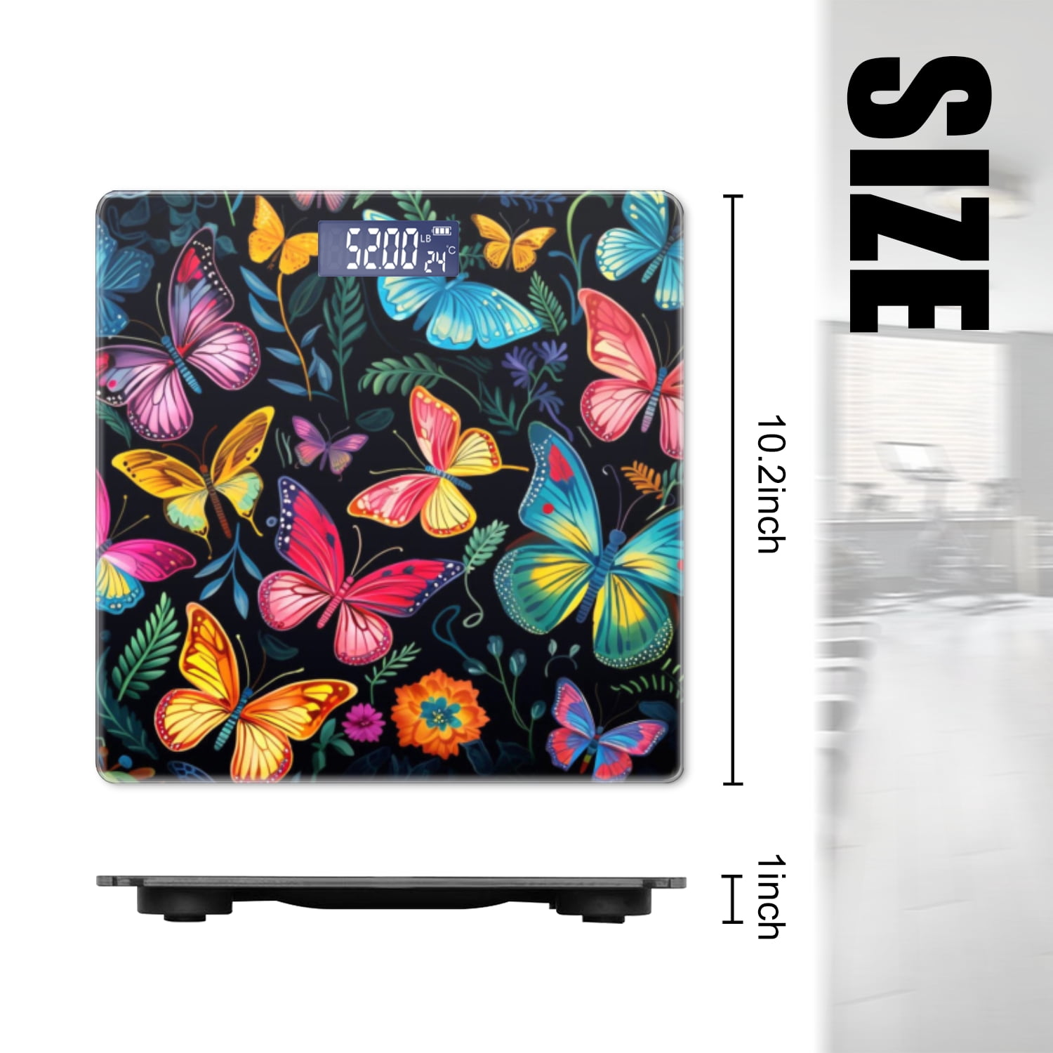 Bathroom Scale, Highly Accurate Digital Body Scale,Precisely Measures Weight up to 400 lbs-Vibrant Pattern Of Colorful Butterflies In Various Sizes