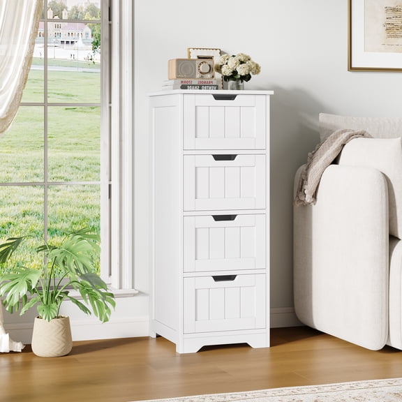 Homfa Sofa Side Table with 4 Drawers, Narrow End Table Storage Cabinet for Small Spaces,White