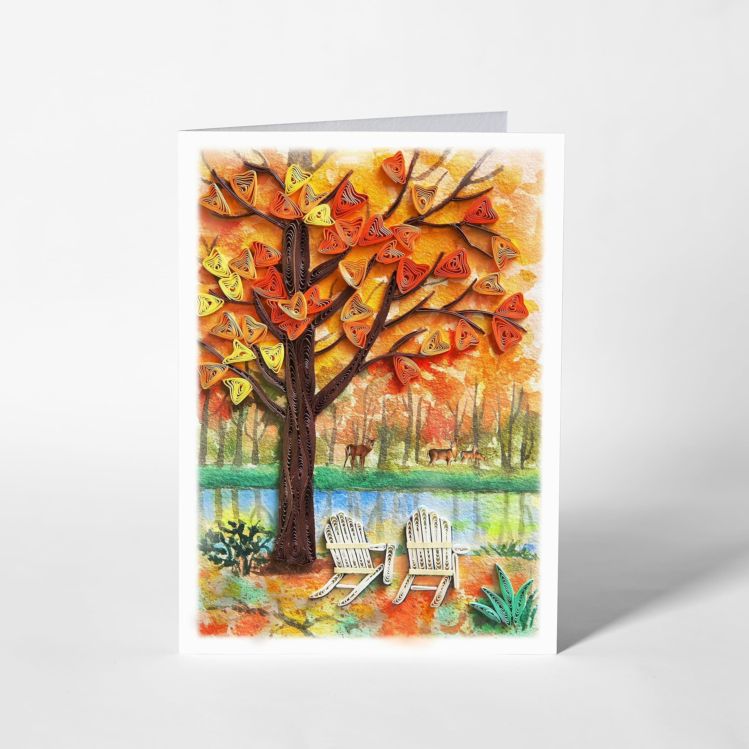 Seasonal Greeting Card, Autumn Holiday Love Card, Quilled Quilling Card for All Occasions, Watercolor Artful Greeting Card for Autumn, Fall, Thanks Giving, for Him Her Friend Mom Dad