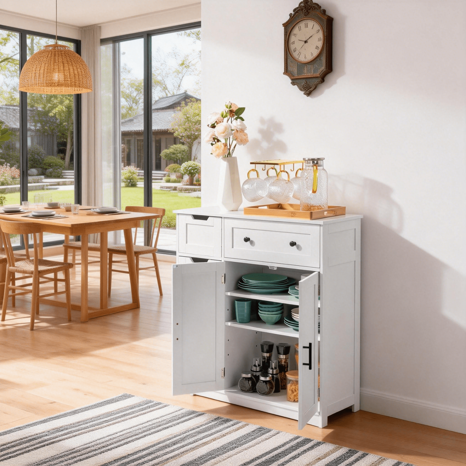 Ktaxon Wooden Bathroom Floor Cabinet with 5 Drawers & 1 Cupboard, for Living Room Entryway, White