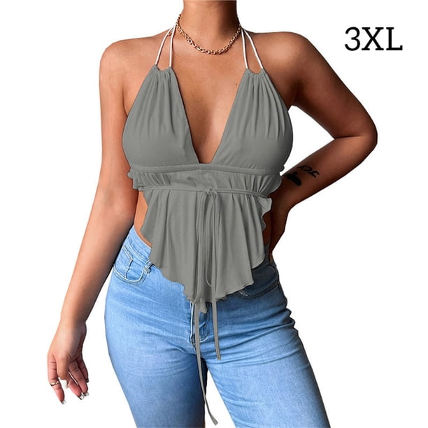 Minnieouse Chaleco con tirantes finos, camisola, Top corto, accesorios de ropa de verano, gris, 3XL Type2 NO2 Minnieouse AP010706-06