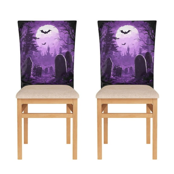 WOBOGO Purple Full Moon Dining Room Chair Covers 2 Pieces Super Fit Elastic Fiber Removable Washable Protective Cover