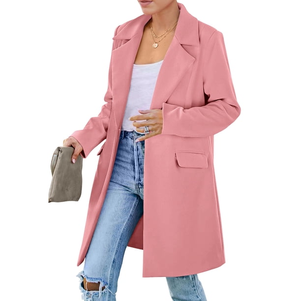 Blazer PRETTYGARDEN Mujer Manga Larga Solapa Clásica Rosa Empolvado Talle L