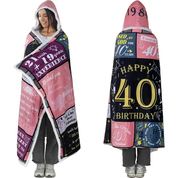 Cadeaux de 40e Anniversaire pour Femmes et Hommes, Meilleurs Cadeaux pour Femmes/hommes de 40 Ans Chandail à Capuchon Couverture Portable en Sherpa 1984, Cadeaux d'Anniversaire 1984, Cadeaux d'Anniversaire de 40 Ans pour Femmes, Cadeaux de 40e Anniversaire, 70,8 Pouces X 47,3 Pouces