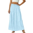 thumbnail image 5 of Maxi Skirts for Women Boho Lace Up Embroidered Pleated Long Skirts Womens Summer Casual Solid Plus Size Hight Waist Flowy A Line Flared Skirts, 5 of 8