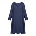 thumbnail image 5 of ClodeEU Women's V Neck Long Sleeve Maxi Dress ,Solid Color Casual Fit and A-Line Dress with Pockets Navy,Womens Plus XXL, 5 of 6