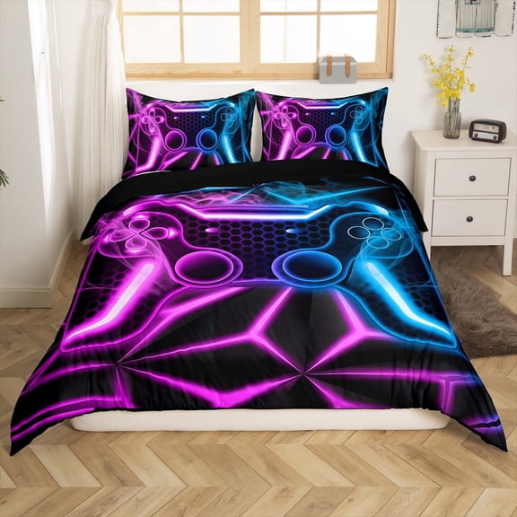 Erosebridal Gradient Gamepads Comforter Cover Twin,Video Game Bedding Twin Size,Geometric Plaid Duvet Cover Twin,Microfiber Male Bedroom Decor,Reversible,2-Piece(No Comforter)