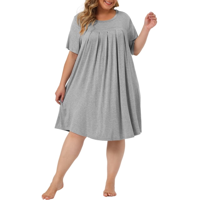 Camisas de noche para mujeres de tallas grandes Agnes Orinda, de manga corta, con cuello redondo, pijamas, camisones 1X en gris