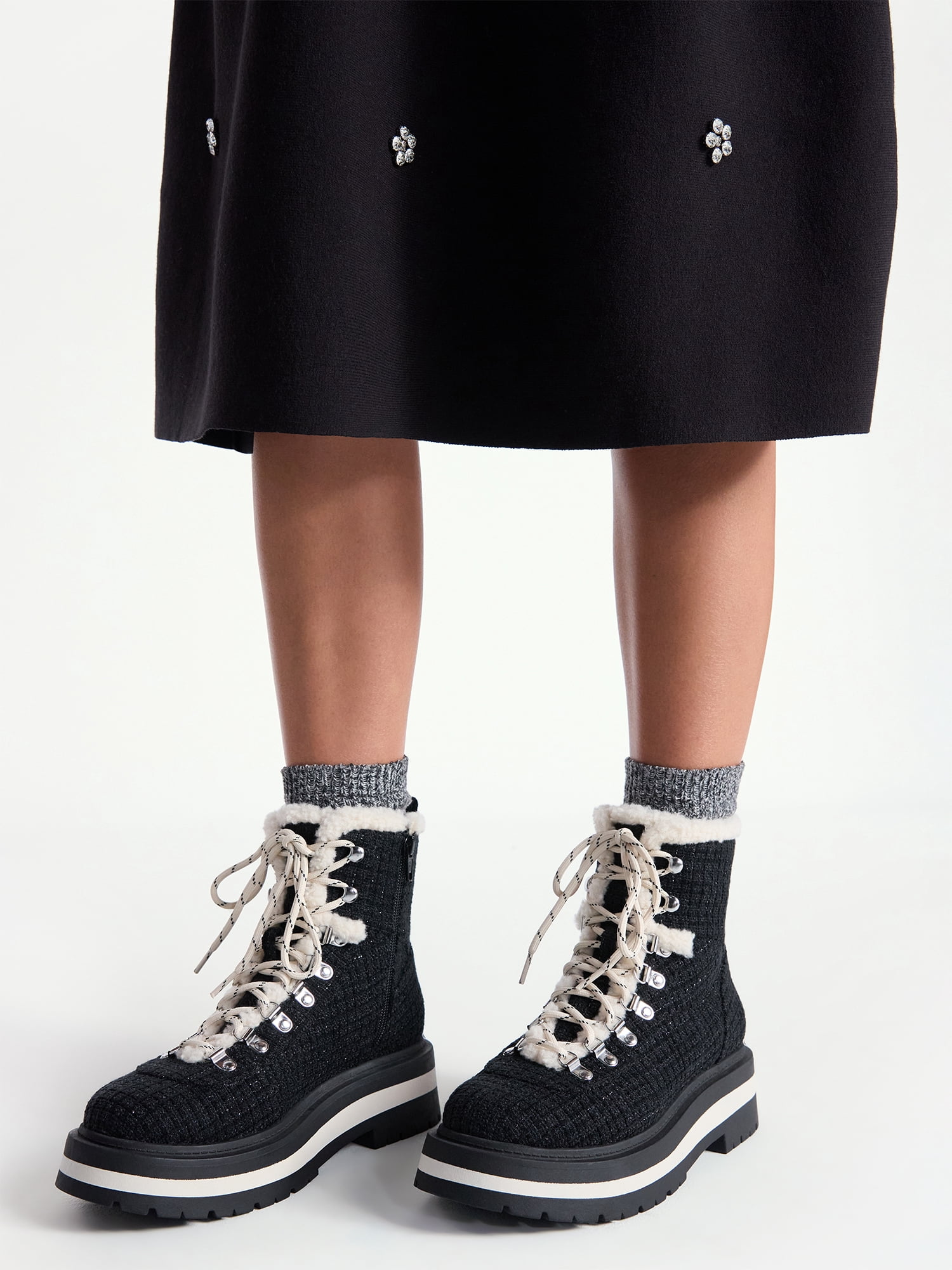 Free Assembly Women's Lace-Up Faux Shearling Plaid Booties