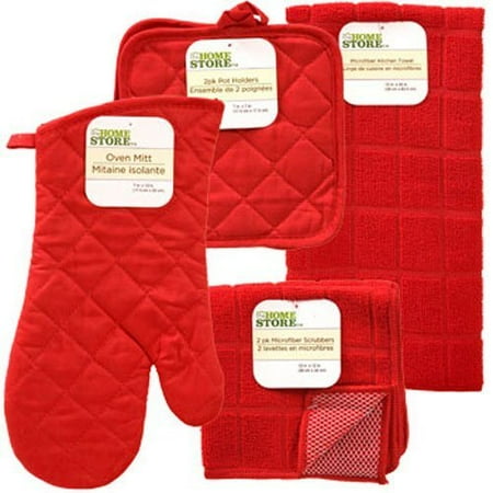 Kitchen Set Pattern - Red Windowpane Pattern Kitchen Linens Collection: Set includes: 1 Pot Holder * 2 Pot Holders * 1 Kitchen Towel * 2 Microfiber Scrubbers (6 Items Total), By The Home Store