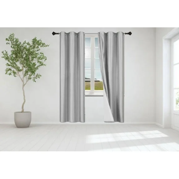 Gorgeous Home Linen 2pc Set Blackout Window Grommet Curtain Foam Lined Panels 35" Wide X 84" Length Each Pc. Solid Color Silver Grey