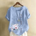 thumbnail image 1 of Staron Liquidation Hauts d'Été pour Femmes Manches Courtes Retroussées Tunique Décontractée Coton Lin Col Rond Tendance Grande Taille Hauts Blouses d'Été à Imprimé Floral, 1 of 4