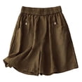 thumbnail image 5 of Y-Sunset Women's Linen Blend Shorts, Elastic High Waisted Wide Leg Bermuda Shorts with Pockets, Casual Summer Beach Shorts for Everyday Wear(Coffee/XXL), 5 of 5