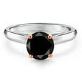 thumbnail image 3 of Gem Stone King 925 Silver and 10K Rose Gold Black Diamond Solitaire Engagement Ring for Women | 1.80 Cttw | Round 7MM | Gemstone April Birthstone | Size 6, 3 of 6