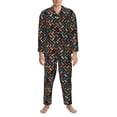 thumbnail image 3 of Sikiie Retro Tape Mens Pajama Set, Soft Warm Long Sleeve Sleepwear, Cozy Button-Down Pjs for Men-Large, 3 of 7