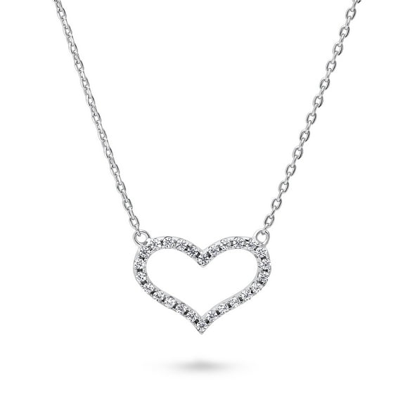 BERRICLE Sterling Silver Open Heart Cubic Zirconia CZ Fashion Pendant Necklace for Women 16 inch, Rhodium Plated