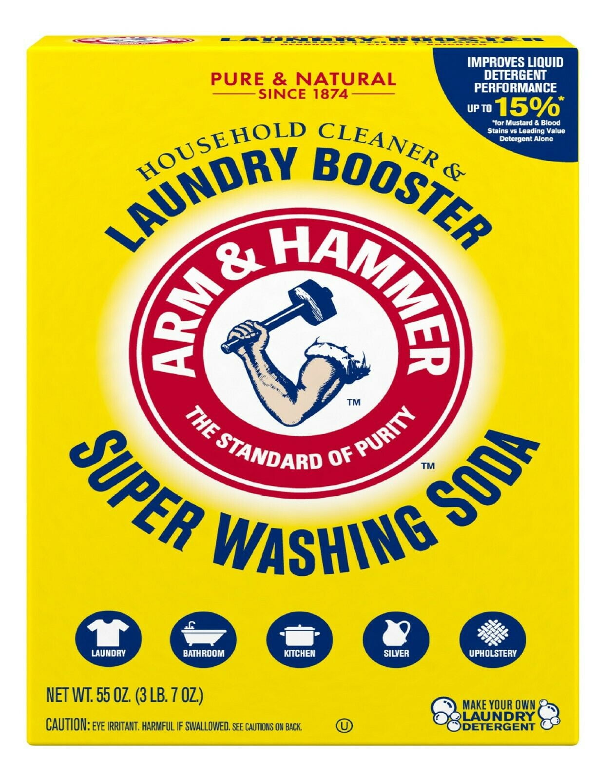 Arm & Hammer Super Washing Soda Detergent Booster & Household Cleaner, 55oz