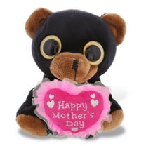 DolliBu Happy Mother's Day Super Soft Sparkling Big Eye Black Bear Plush - Cute Stuffed Animal with Pink Heart Message for Best Mommy, Grandma, Wife, Daughter - Cute Wild Life Plush Toy Gift - 8 Inch