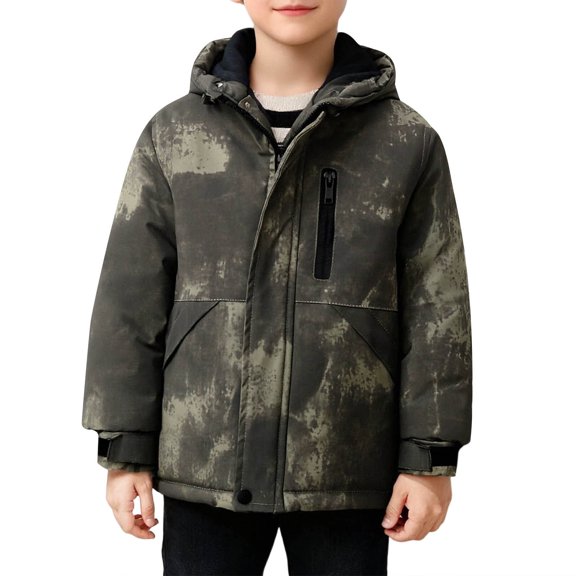 Nilvkv Boys Puffer Jacket, Boys Winter Jacket, Camouflage Hooded Long Sleeve Padded Jacket with Pockets Green 12-13 Years Green 12-13 Years