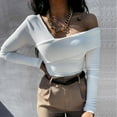 thumbnail image 2 of IROINNID Womens Long Sleeve Tops Solid Slim Fit Off Shoulder Pullover Blouse Tops,White, 2 of 8