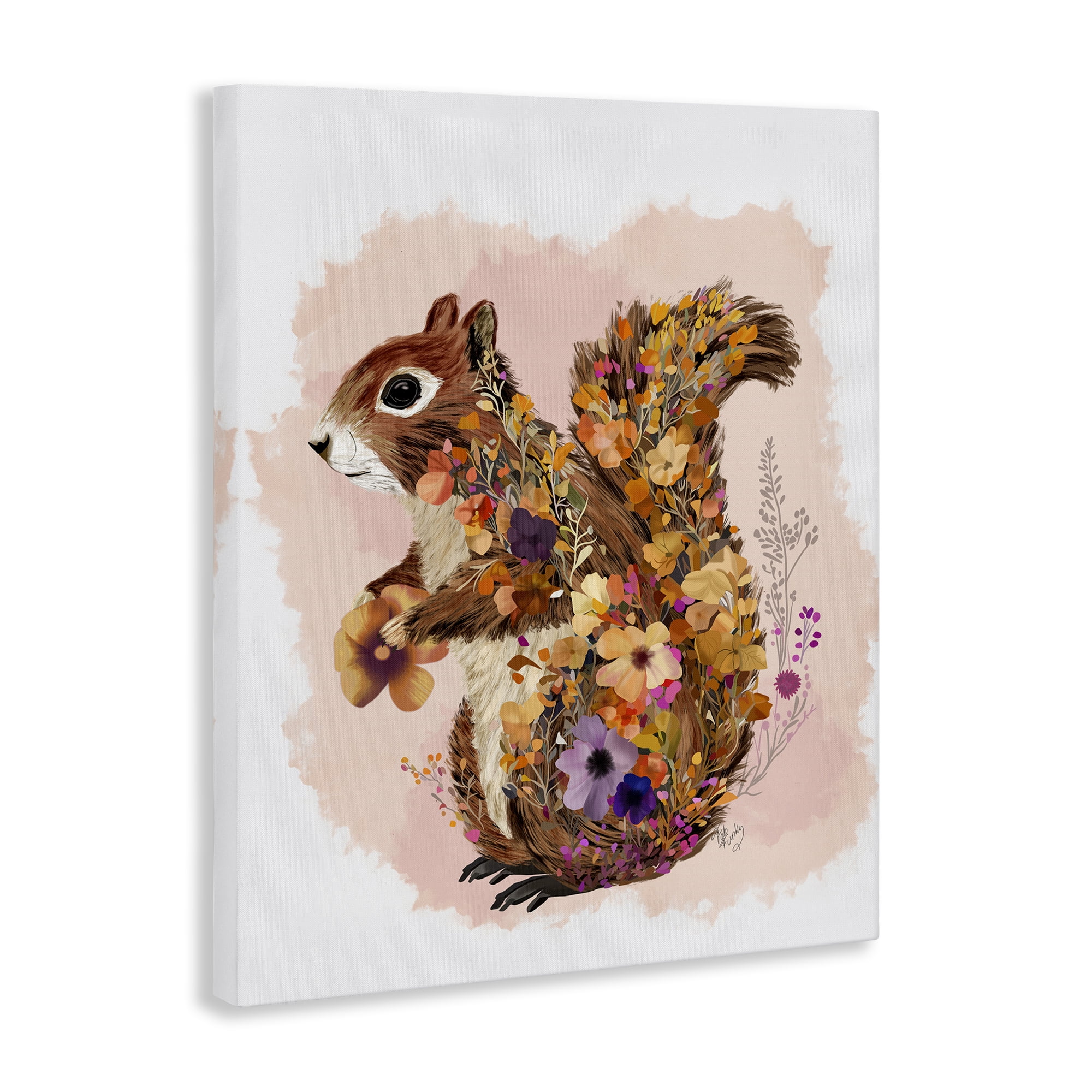 Stupell Industries Wildflower Patterned Squirrel Animals & Insects Painting Gallery Wrapped Canvas Art Print Wall Art, 30 x 40