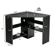 Costway Corner Computer Desk Triangle Writing Workstation w/ Storage Shelf Black