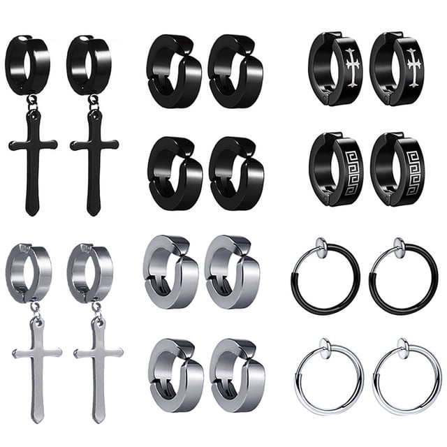 Ensemble de Boucles d'Oreilles Créoles Mode Croix Non Percée Boucles d'Oreilles à Charnière