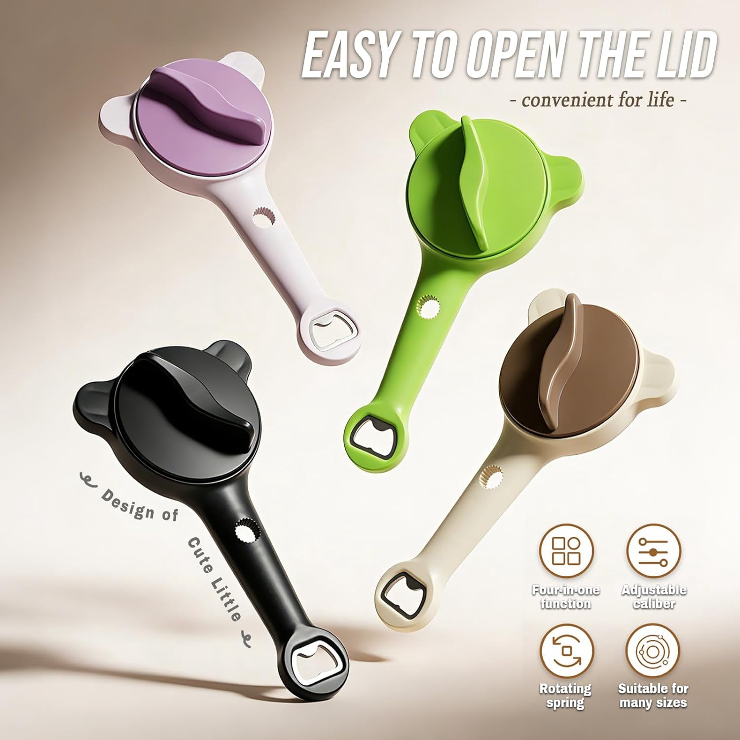 4-in-1 Adjustable Jar Opener | Non-Slip Grip Cap Opener for Seniors and Weak Hands, Multi-Purpose Lid Tool for Jars, Cans, and Wine Bottles