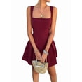 thumbnail image 2 of Women'S Casual Square Neck Sleeveless Tank Top Flare Mini Dress A Line Party Club Dresses Wine Red L, 2 of 10