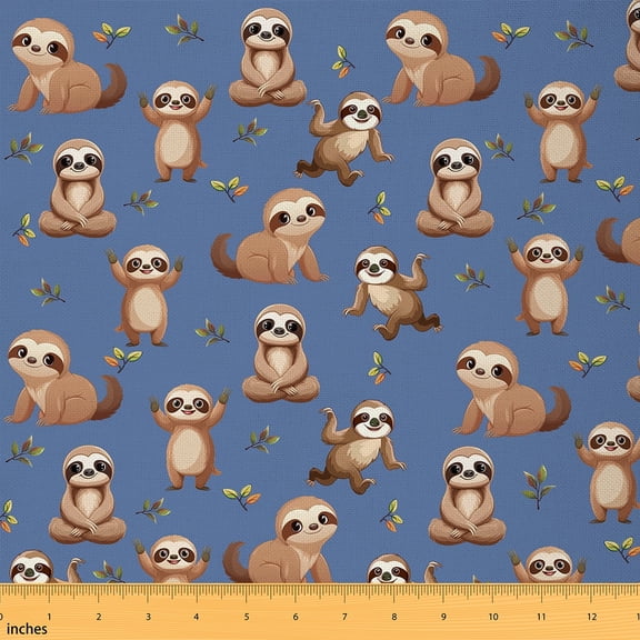 Castle Fairy Kawaii Sloth Fabric by the Yard 1 Yard,Jungle Animal Home Decor Fabric by the Yard,Tree Leaves Room Decor Fabric by the Yard,Breathable Cartoon Home Decor