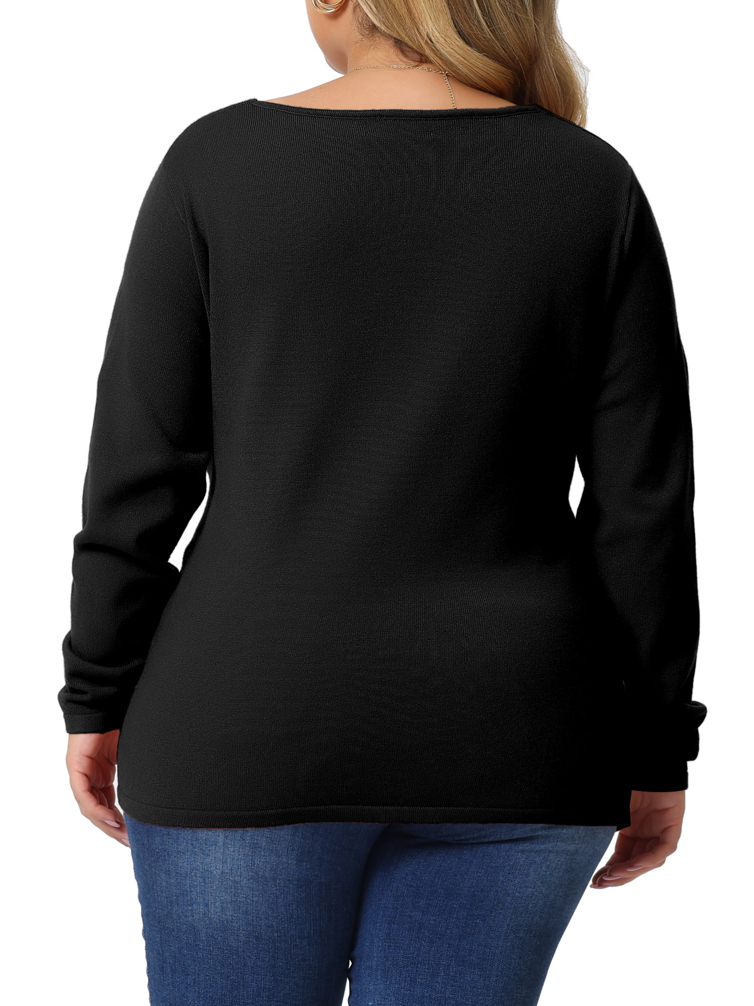 Unique Bargains Women's Plus Size Knitted Deep V Neck Wrap Criss Cross Cable Knit Sweater 4X Black