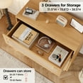 thumbnail image 3 of Farmhouse Rattan Dresser with 3 Drawers - Wooden Storage Chest for Bedroom, Living Room & Hallway, Vintage Style Organizer, 3 of 9